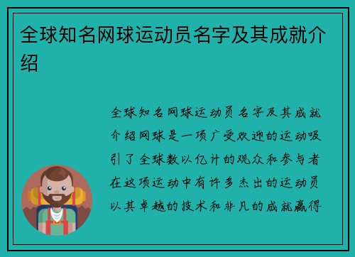 全球知名网球运动员名字及其成就介绍